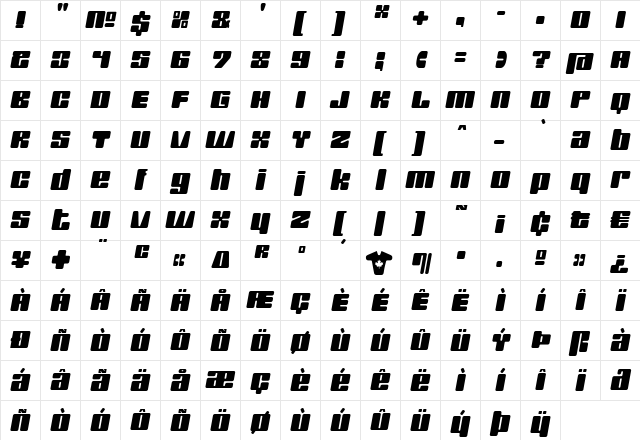 Rush Two Regular  glyph index