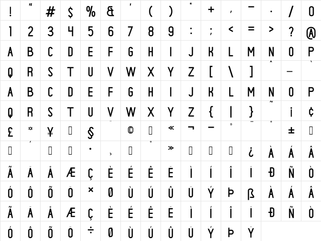 centuries Regular  glyph index