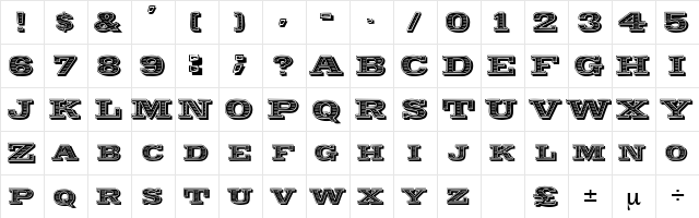 Woodcut Regular  glyph index