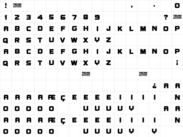 Tecno Extrema Regular  glyph index