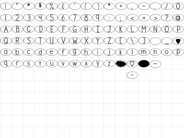 DJB Standardized Test Oval Regular  glyph index