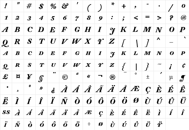 DTLFleischmannT ItalicBold  glyph index