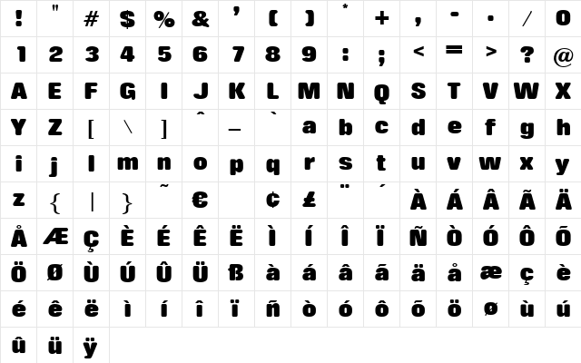 Stones Regular  glyph index