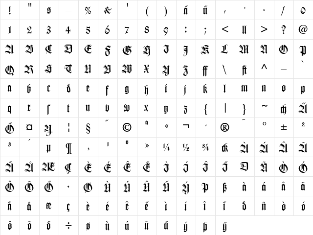 WilhelmKlingsporGotisch LT Dfr Regular  glyph index