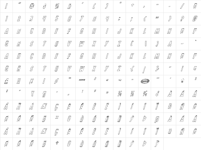 Grim Ghost Outline Italic Italic  glyph index