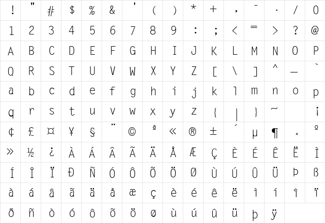 Simplicity Regular  glyph index