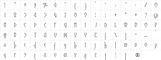 Moonstone Regular  glyph index