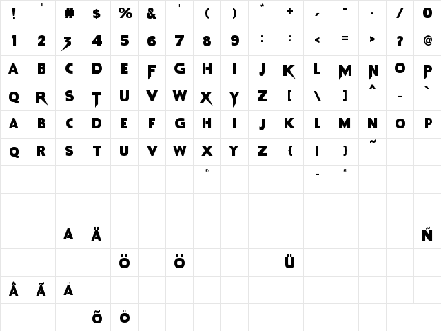Nightmare Maker Regular  glyph index