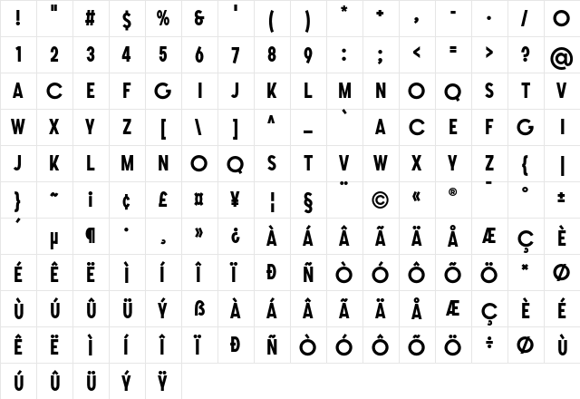 SONGER Grotesque Bold  glyph index