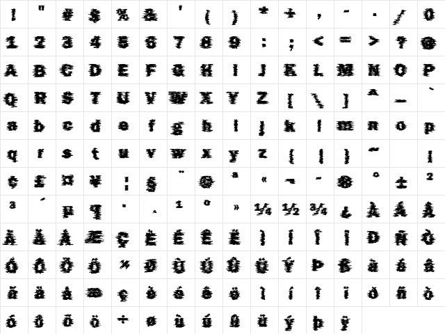 Funky24 Becker Regular  glyph index
