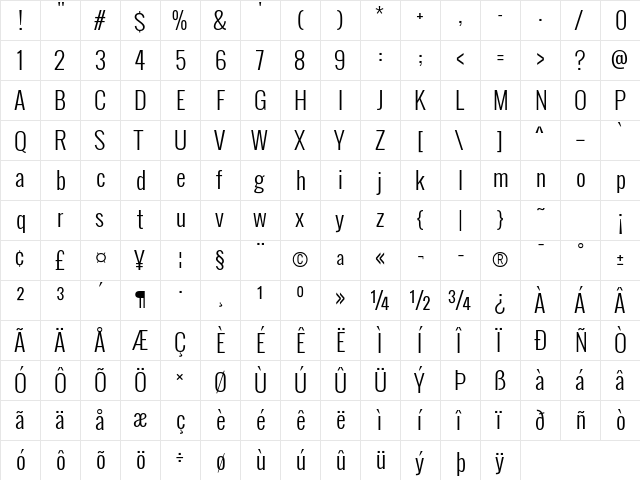 Oswald Light  glyph index