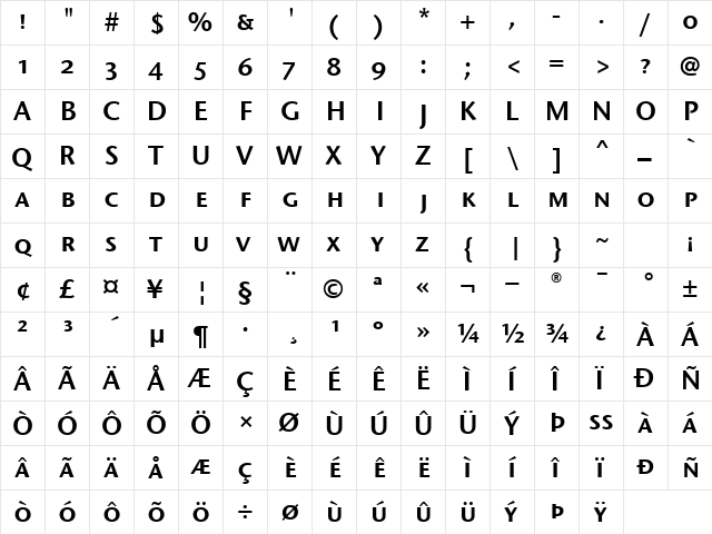 Stone Sans Sem SC ITC TT Semi  glyph index