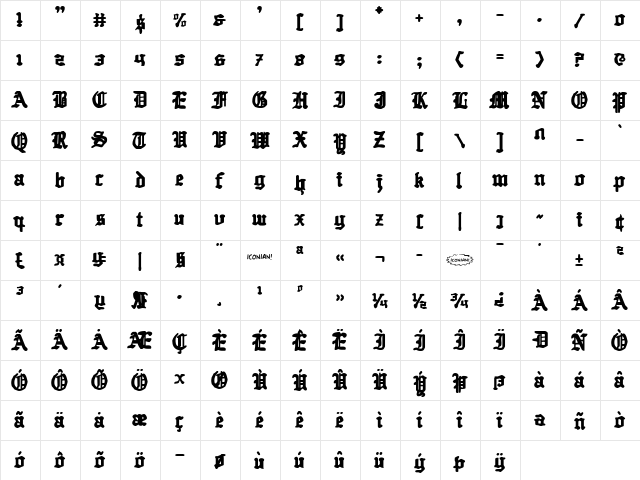 Quest Knight Regular  glyph index