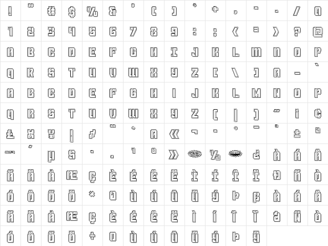 Thunder Trooper Engraved Regular  glyph index