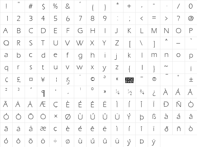 ErgoeLight Regular  glyph index