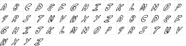 yumernub fuzzy Regular  glyph index