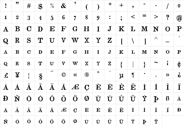 Judges Regular  glyph index