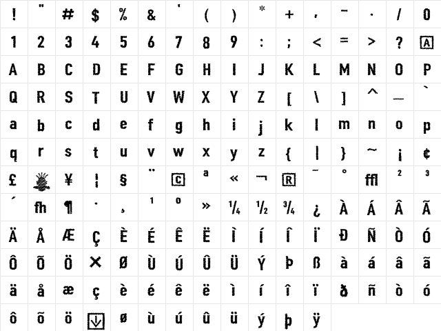 Scribble Regular  glyph index