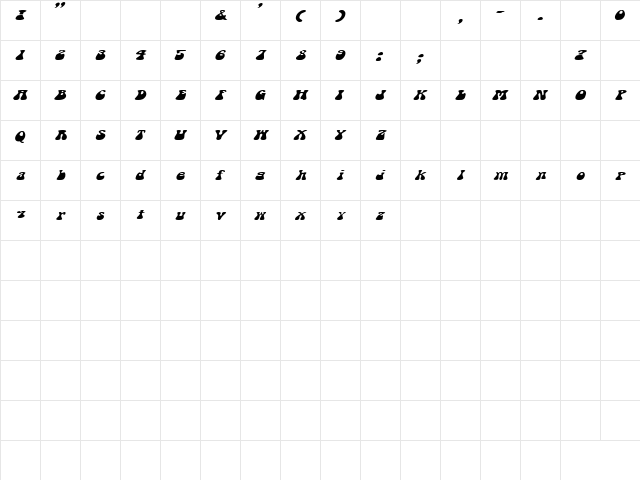 CouchBoy Regular  glyph index