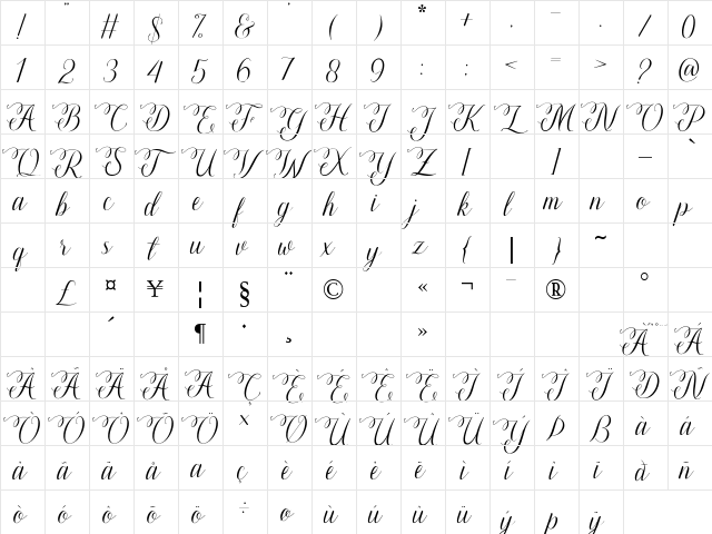 Lovely Girl Regular  glyph index