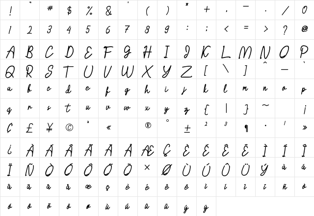 Rote Regular  glyph index