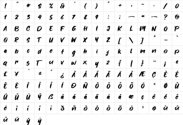Fonters Regular  glyph index