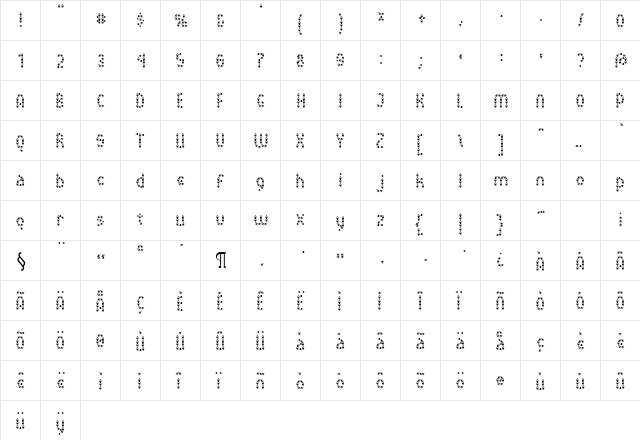 MousyFont Regular  glyph index