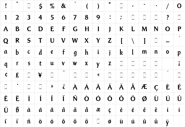 Champers Regular  glyph index