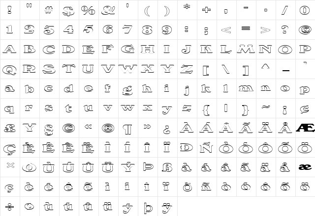 FZ ROMAN 12 HOLLOW EX Normal  glyph index
