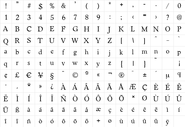 WorcesterSerial Regular  glyph index
