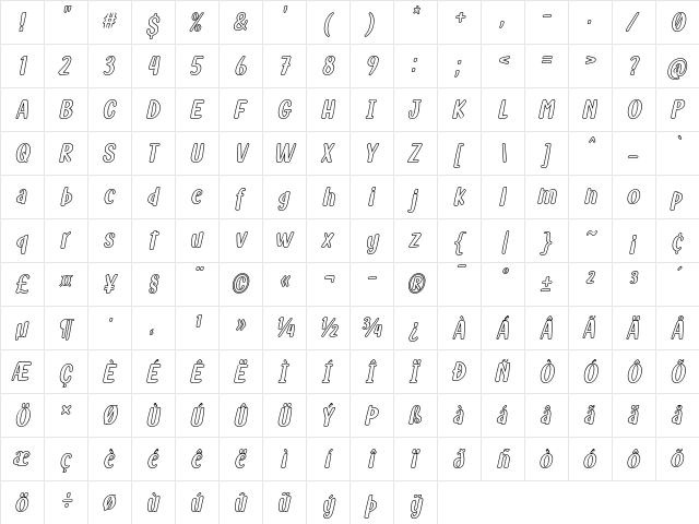 Fish Grill Outline Italic  glyph index