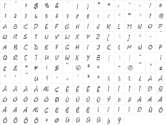 GE Free Form Regular  glyph index