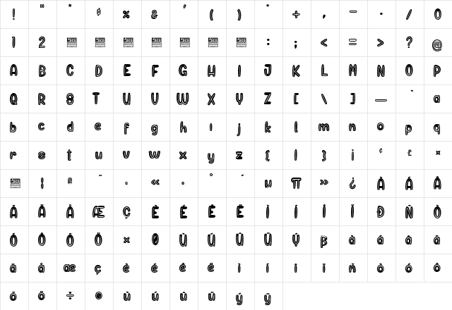 Chico Rocket_PersonalUseOnly Regular  glyph index