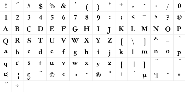 GaramondNo4TEEMed Regular  glyph index