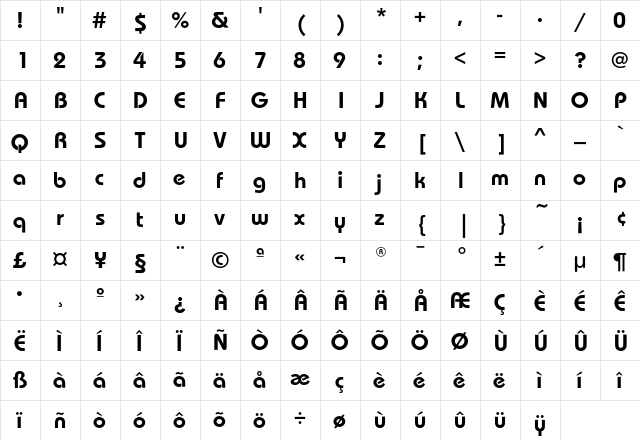 BauhausEF-Demibold Regular  glyph index