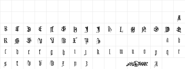 Monumental Gothic Demo Regular  glyph index