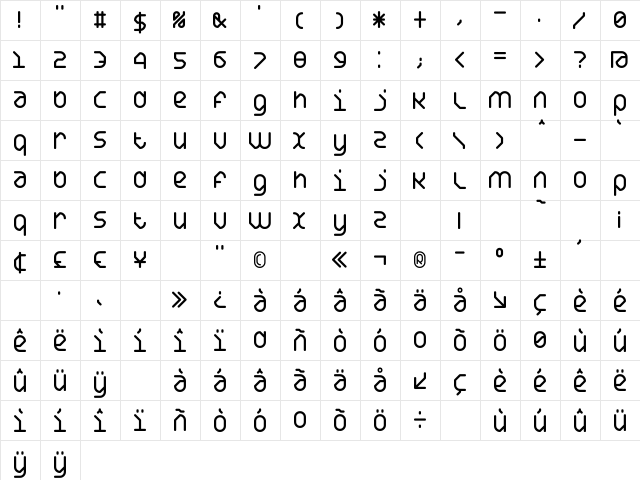 DS Yakuti55R Regular  glyph index