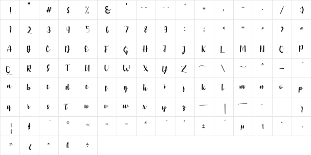 amstein Regular  glyph index