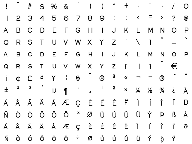 EyeglassCondensed Bold  glyph index