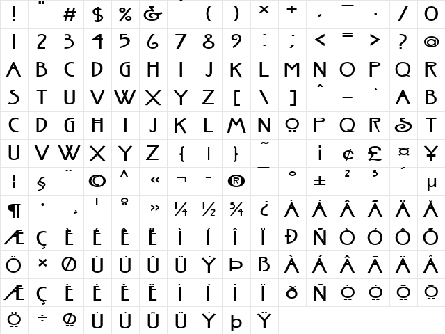 Fanzee-Extended Normal  glyph index