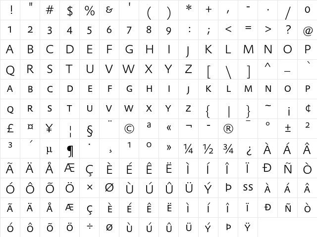 DTLProkyonTCapsLight Regular  glyph index