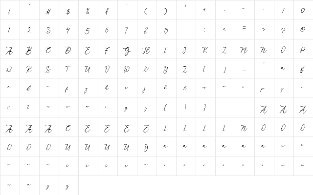 Hatebeen Regular  glyph index