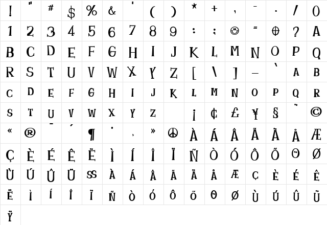 Homeboyz Regular  glyph index
