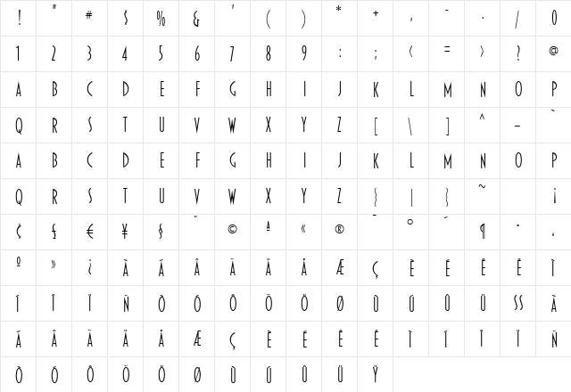 Blakely Light  glyph index