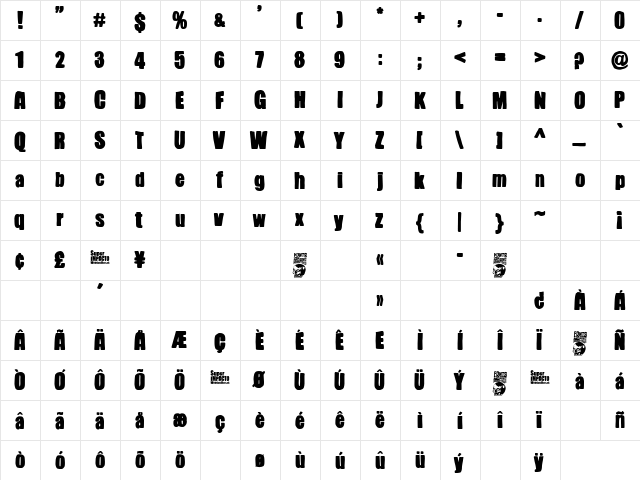 Super Impacto Regular  glyph index