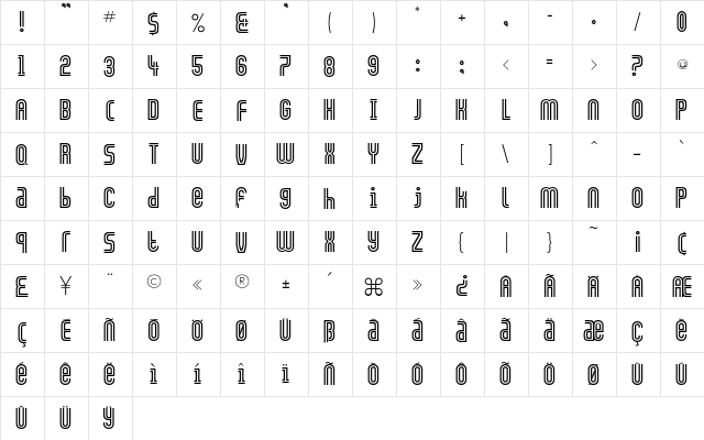 Letsonian-Hollow Regular  glyph index