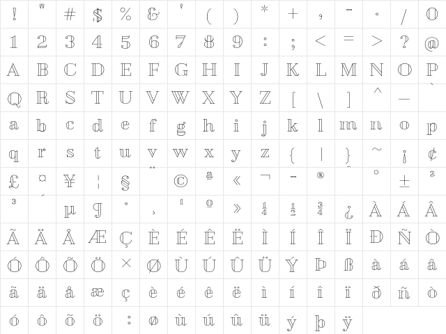 Geotica Three Open  glyph index