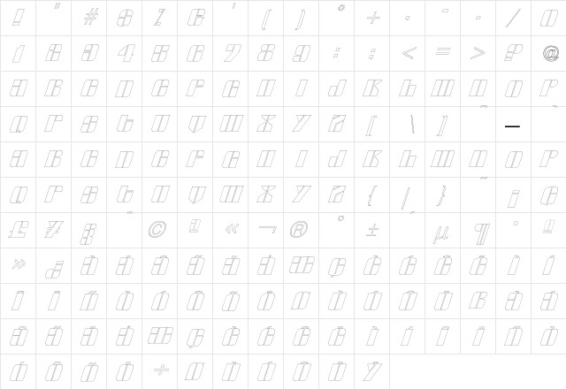 Glyphic SeriesOutlineItalic  glyph index