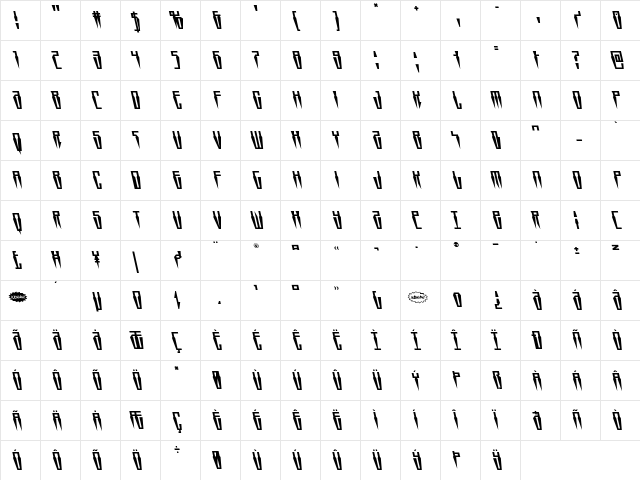 Swordtooth Leftalic Italic  glyph index