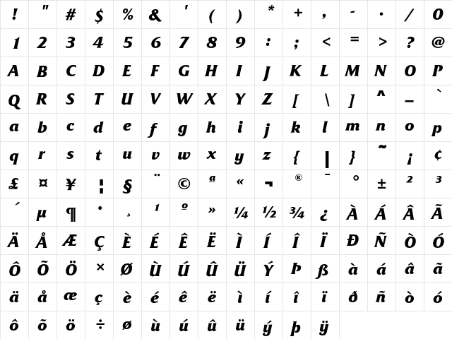 FrizQuadrataEF BoldItalic  glyph index